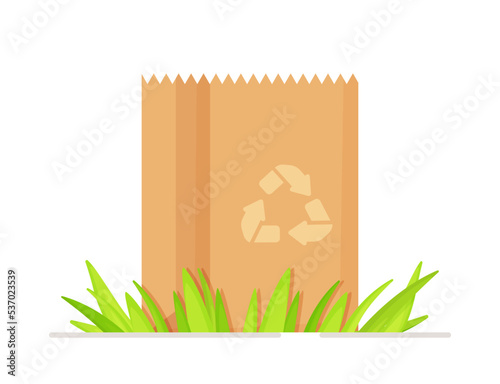 Vector illustration of shopping in the store. Collection of waste in a cardboard bag. 