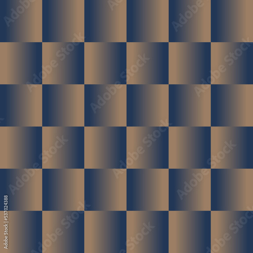 Gradient checkerboard pattern in brown and blue . Vector seamless pattern.