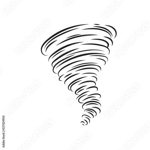 Tornado line icon. Spiral whirlwind and hurricane with speed whirl and funnel, danger wind symbol of storm weather and extreme tornado disaster in nature, speed cyclone vector illustration. photo