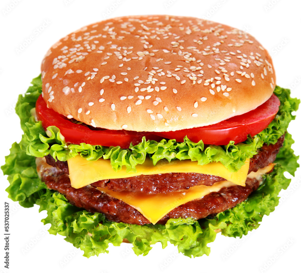 Hamburger on white background, menu for cafe and fast-food restaurant Hamburger on white background, menu for cafe and fast-food restaurant