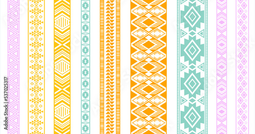 Embroidery ribbon vector patterns, lace seamless border, fashion edge stripes.