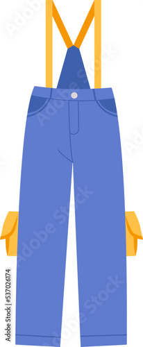 Clothes flat icon Winter trousers with suspenders for ski sport