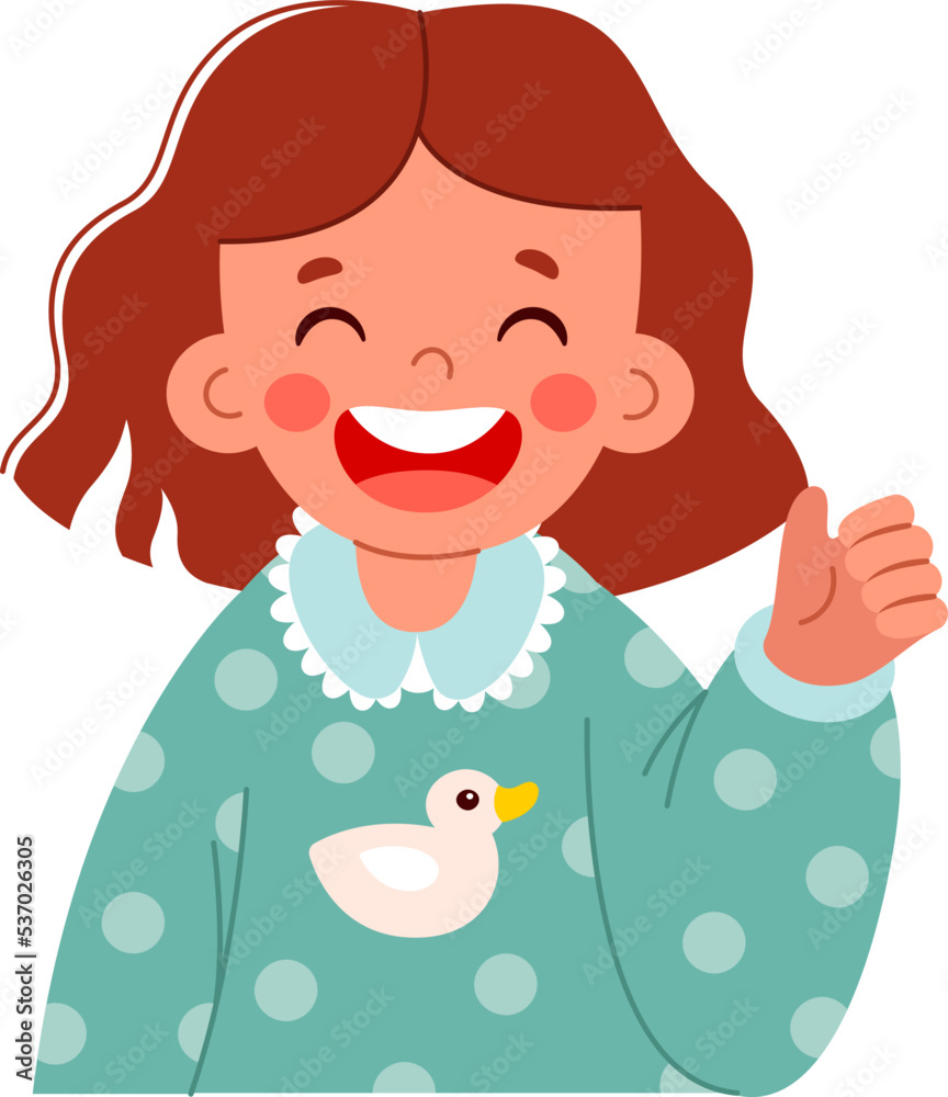 Morning routine flat icon Happy girl in funny pajamas