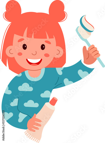 Oral hygiene flat icon Girl with toothbrush and toothpaste