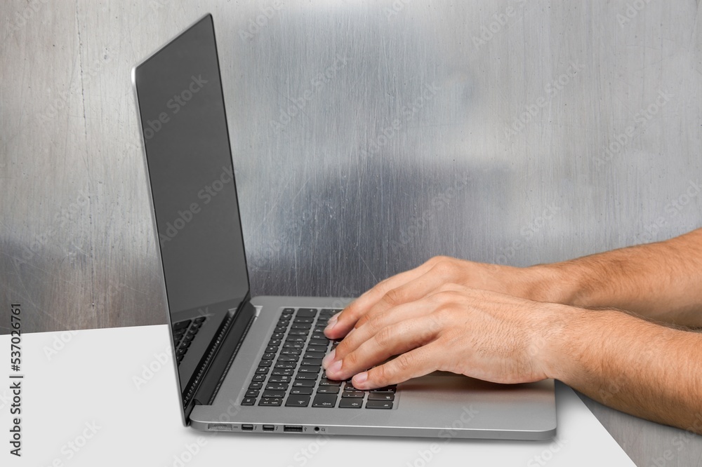 Person work or study with a laptop computer Person work or study with a laptop computer