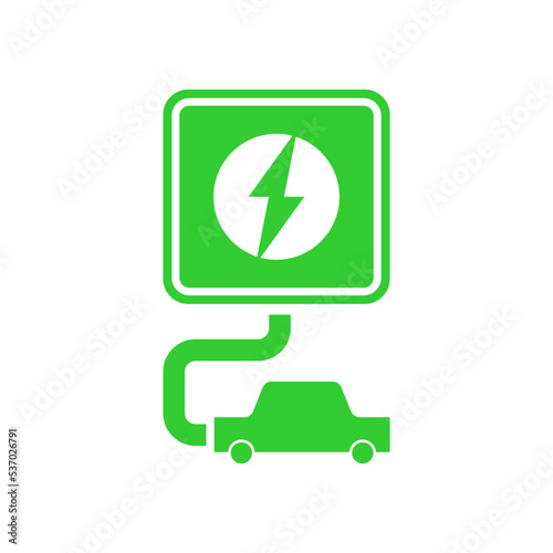 Charging for electric car sign. Green eco energy symbol.