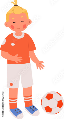 Footballer flat icon Boy in uniform with ball