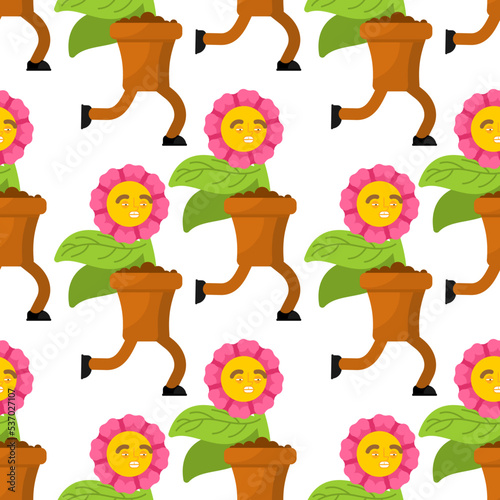 Running flower Pattern seamless . Flower delivery Background. Flower in pot run ornament. Vector texture