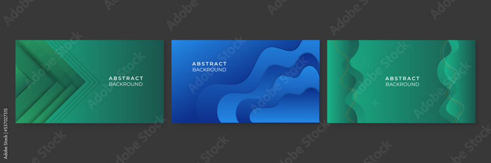 Set of abstract blue green presentation background