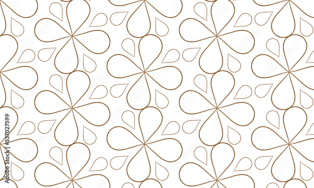 Modern simple geometric vector seamless pattern with gold flowers, line texture on white background. Light abstract floral wallpaper, bright tile ornament