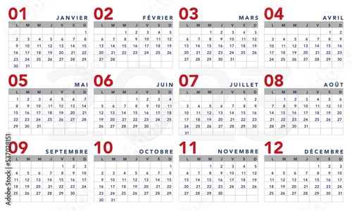 Calendrier 2023  France Classique gris rouge