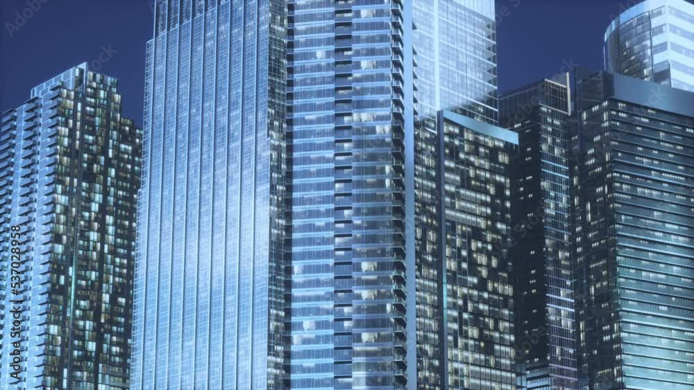 Night architecture of skyscrapers with glass facade Night architecture of skyscrapers with glass facade