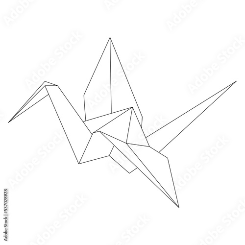 Origami crane vector outline illustration icon isolated on white background. Japanese traditional origami crane for infographic, website or app. Geometric line shape for art of folded paper.