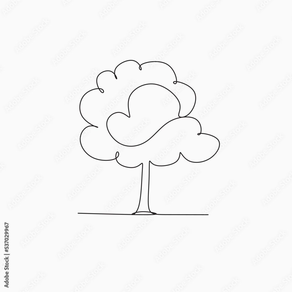 Tree line art drawing illustration. Minimalist logo