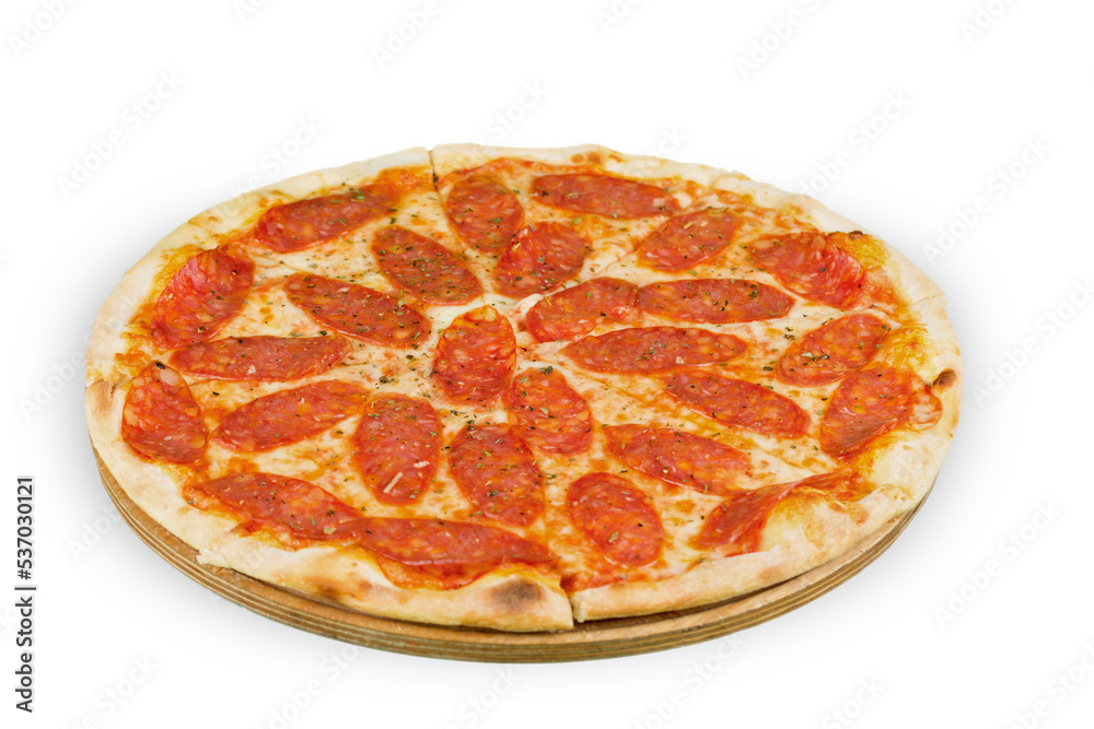 Fresh italian classic original pepperoni pizza isolated on white background Fresh italian classic original pepperoni pizza isolated on white background