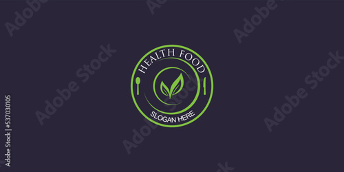 Simple health food plate logo design with unique concept Premium vector