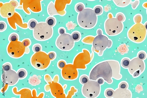 Watercolor australian cartoon kangaroo seamless pattern, Wild animals of Australia, Nursery wallpaper, Cute koala with cub, repeating background, baby textile pattern design