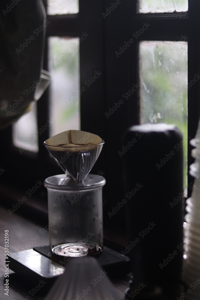 Barista brewing coffee, method pour over, drip coffee Barista brewing coffee, method pour over, drip coffee