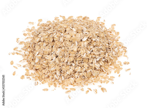 Oat flakes isolated white background, close up. oatmeal. barley flakes. rolled oat