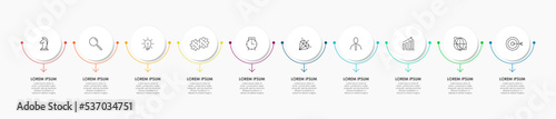 Business Infographics template. Timeline with 10 steps, options and marketing icons .Vector linear infographic with two circle conected elements. Can be use for presentation.