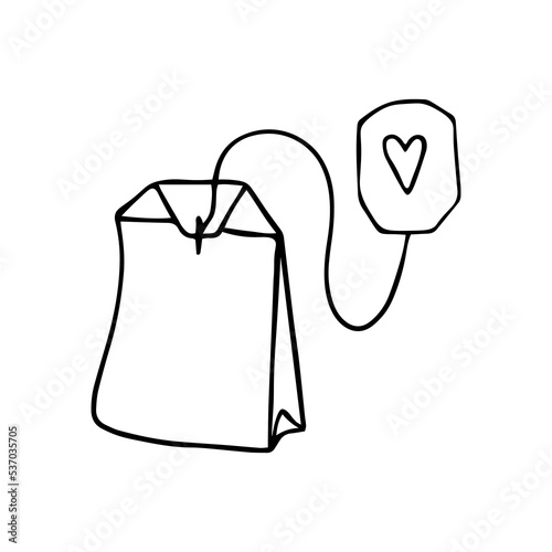 Tea bag with a heart on a white background. Vector illustration