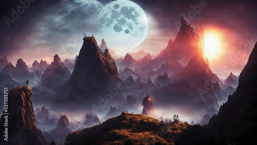 Fantasy World Landscape on a Futuristic Alien Planet photo