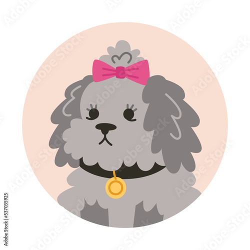 Curly little dog portrait, avatar in flat style