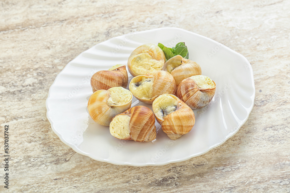 Delicous baked snail with butter - Escargot