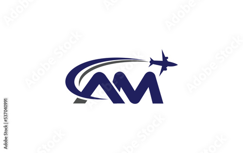 Tour and travel agency logo vector download airline and aviation logo design vector extra bold letter AM
