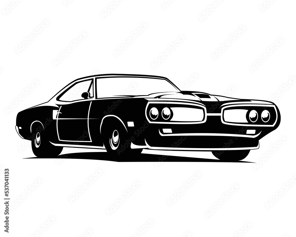 Muscle car vector illustration in black only, white is negative space, good for t shirt, poster, company or garage logo, etc.