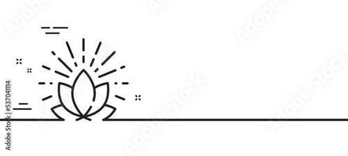 Lotus line icon. Yoga meditation flower sign. Mind relax and peace symbol. Minimal line illustration background. Lotus line icon pattern banner. White web template concept. Vector