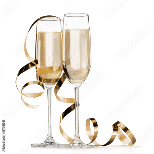 Two glasses of champagne isolated on white background photo