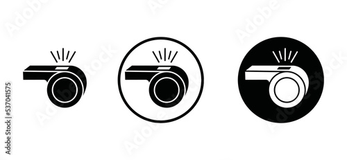 Whistle icon vector set. Sports match whistles, games and races sign symbol silhouette