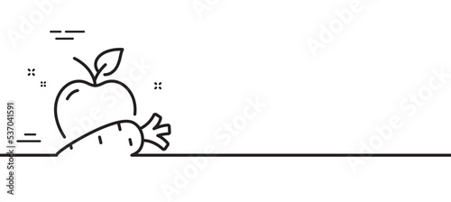 Apple with carrot line icon. Vegetable and fruit sign. Vegeterian food symbol. Minimal line illustration background. Apple carrot line icon pattern banner. White web template concept. Vector