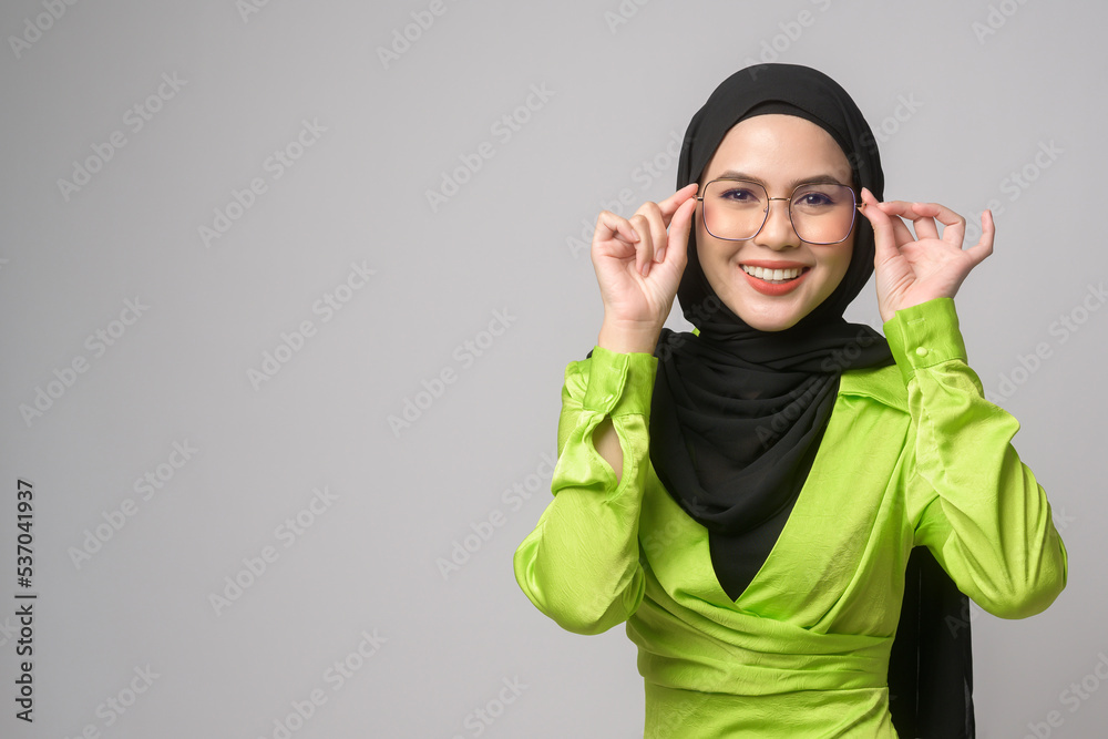 Beautiful musllim woman with hijab wearing glasses over white background studio, eyecare concept.. Beautiful musllim woman with hijab wearing glasses over white background studio, eyecare concept..