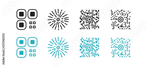 QR code icon set. Flat design. Concept of data. Verification, digital business. Smartphone scanning symbol.