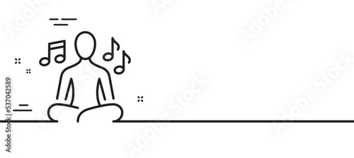 Yoga music line icon. Meditation pose sign. Relax body and mind symbol. Minimal line illustration background. Yoga music line icon pattern banner. White web template concept. Vector