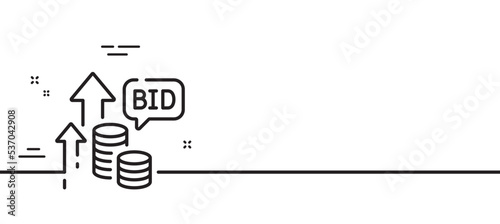 Bid offer line icon. Auction sign. Raise the price up symbol. Minimal line illustration background. Bid offer line icon pattern banner. White web template concept. Vector