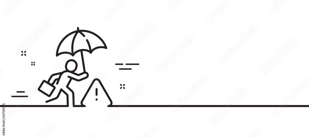 Risk management line icon. Insurance umbrella sign. Danger warning symbol. Minimal line illustration background. Risk management line icon pattern banner. White web template concept. Vector