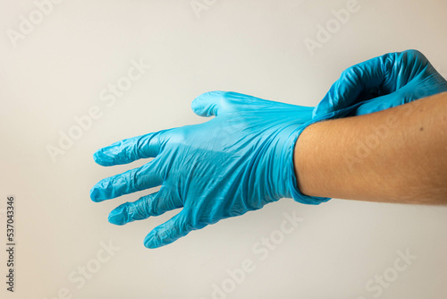 Hands in medical gloves. Medical protection.