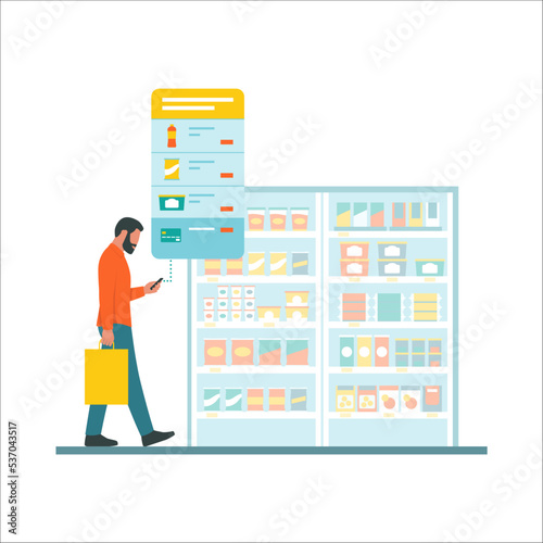 Man doing grocery shopping at the supermarket