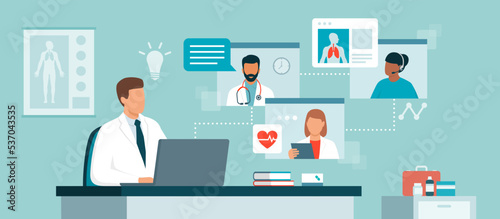 Doctor having a conference call with other healthcare professionals