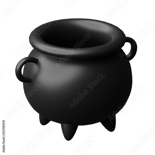 3d rendering illustration black witch empty cauldron for ritual halloween decorative ornament theme design