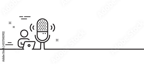 Podcast line icon. Studio mic sign. Voice record microphone symbol. Minimal line illustration background. Podcast line icon pattern banner. White web template concept. Vector