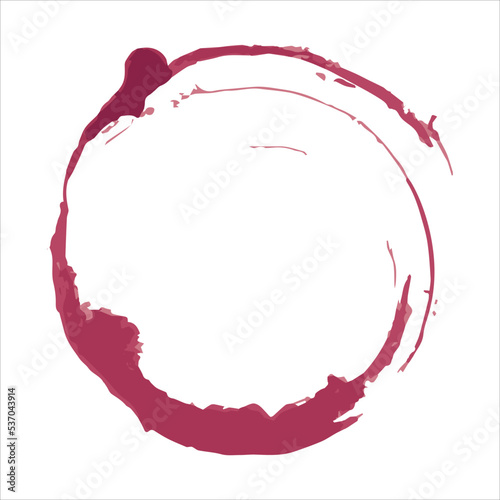 Red wine stain vector illustration. Isolated burgundy circle on white background. Wine glass leaving a red mark on an empty background. Liquid being spilled. Vintage dirty, decorative label. Winery.