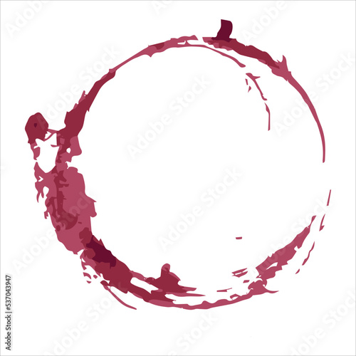 Red wine stain vector illustration. Isolated burgundy circle on white background. Wine glass leaving a red mark on an empty background. Liquid being spilled. Vintage dirty, decorative label. Winery.