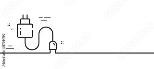 Charging cable line icon. Mobile accessories sign. Charge adapter symbol. Minimal line illustration background. Charging cable line icon pattern banner. White web template concept. Vector