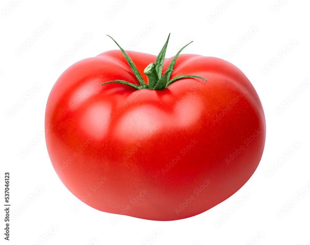 Tomato vegetable isolated on white or transparent background. One fresh tomato.  - obrazy, fototapety, plakaty 