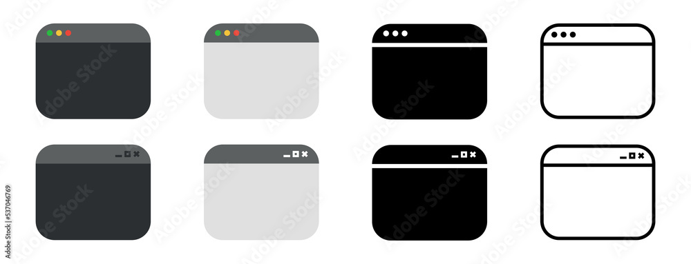 Browser window icon set. Black, linear and colour. Vector EPS 10 Browser window icon set. Black, linear and colour. Vector EPS 10