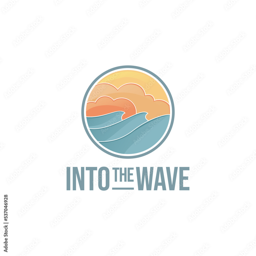 Ocean wave vector template. Abstract sun ocean sea graphic illustrations.